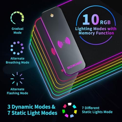 RGB Gaming Mouse Pad with Wireless Charging 15W, Large Desk Mat 800x300x4mm, 10 Light Modes Keyboard Pad with Non-Slip Rubber Base, Waterproof Mousepad for Gaming PC MacBook Laptop