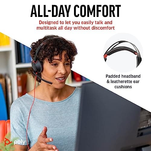 Poly Blackwire 5220 Wired Headset (Plantronics) Flexible Noise-Canceling Boom Mic Ergonomic Design - PC/Mac, Mobile via USB-C, USB-A, 3.5mm - Works w/Teams, Zoom - Amazon Exclusive (9P7X6AA)