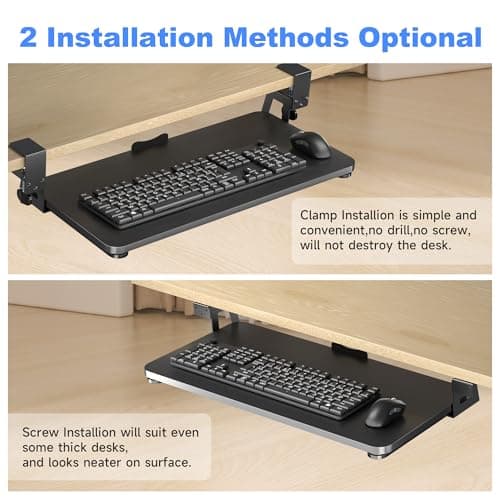 Keyboard Tray Under Desk Large C-Clamp 25.6” (30” Including Clamps) x 11.8” Slide-Out Platform Computer Drawer Pull Out Keyboard & Mouse Tray Black DSF4