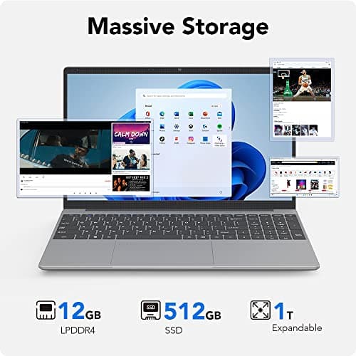 ApoloSign Laptop, 12GB RAM, 512GB SSD, 15.6" Full HD Notebook, Expandable to 1TB, Intel N5095 Processor, Dual-Band WiFi, 178° Viewing Angle, Dual Speakers