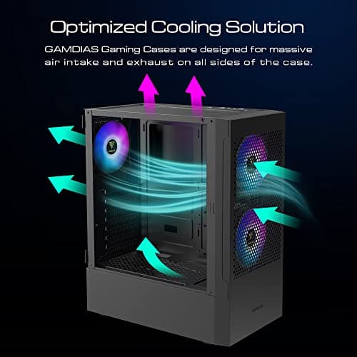 GAMDIAS Gaming ATX Mid Tower PC Computer Case with Tempered Glass, 3 Built-in 120mm ARGB Desktop Case Fans, Support Up to 360mm AIO/Radiator, 5x 120mm Fans, 300mm GPU/VGA, 150mm PSU & 160mm CPU Cooler