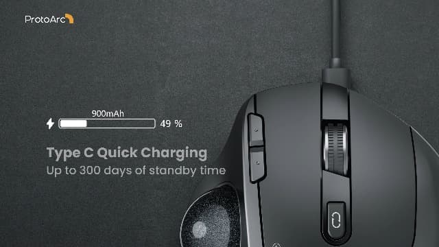 ProtoArc Wireless Trackball Mouse, EM01 NL Ergonomic Bluetooth Rollerball Thumb Rechargeable Computer Laptop Mouse, Adjustable Angle & 3 Device Connection for PC, Mac, Windows-Gray Ball
