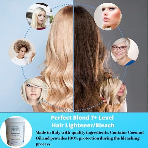 Perfect Blond 17 Oz/1.1 lbs Hair Toner Dye Lightener Bleaching Powder Kit + 30 Vol Developer Bundle 5 pcs (Blue Lightening Powder)