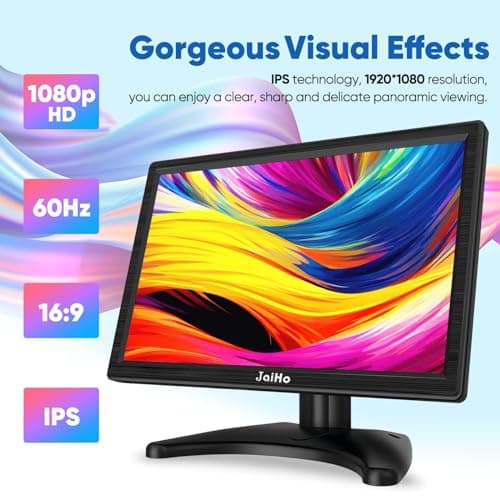 JaiHo 13.3 Inch Small HDMI Monitor 1920×1080 Resolution 60Hz HD IPS Display Screen, 16:9 Security Monitor for Gaming CCTV Security Camera Raspberry Pi PC, Built-in Speaker, Black