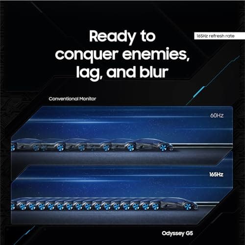 Samsung 34' Odyssey G5 Ultra-Wide Gaming Monitor with 1000R Curved Screen, 165Hz, 1ms, FreeSync Premium, Large Display, Eye Comfort, Multiple Ports, WQHD, LC34G55TWWNXZA, Black