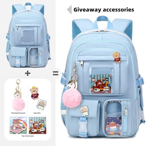 Laptop Backpacks 16 Inch School Bag College Backpack 3 PCS with Lunch Box Pencil Pouch Set Large Travel Daypack Kawaii Bookbags for Teens Girls Women Students (Blue)