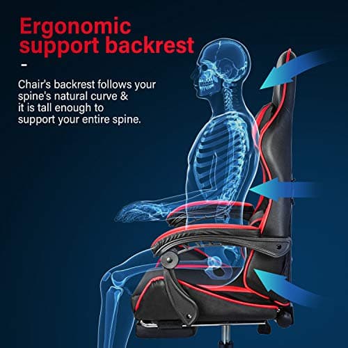 Gaming Chair, Backrest and Seat Height Adjustable Swivel Recliner Racing Office Computer Ergonomic Video Game Chair with Footrest and Lumbar Support, Red/Black