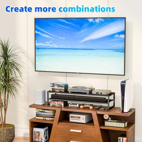 Simple Trending 2 Tier Metal Dual Monitor Stand Riser,Computer Office Desktop Organizer for 2 Monitors With 32"x10" Mouse Pad ,for Laptop,Printer,TV,Black