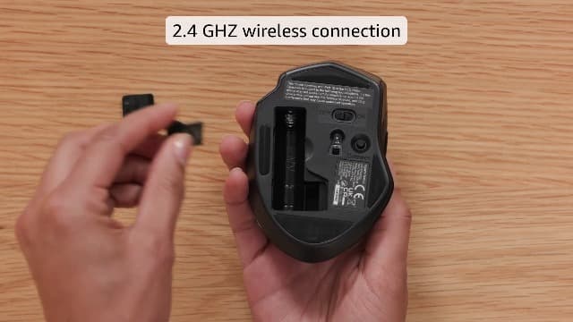 Amazon Basics Computer Mouse Wireless, Ergonomic, 2.4 GHz Optical, DPI Adjustable, Compatible With PC, Mac, Laptop, Black