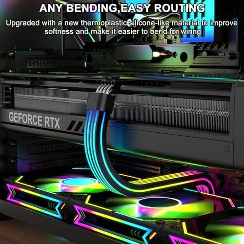 Sirlyr RGB 8 Pin PCIE Cable,Bright ARGB GPU Cables Extension for RTX 3060 4060 4070 Radeon RX 6600 580 Graphics Card Power Supply 5V3Pin PC Case Accessory Black