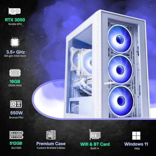 NOVATECH Phantom - Prebuilt Gaming PC Desktop Computer - RTX 3050 - Intel i7 Xeon 3.5GHz - 16GB RAM - 512GB M.2 SSD WiFi/BT, Win 11 Pro - Gaming Computer Tower, Pre Built PC Gaming - 1 Year Warranty
