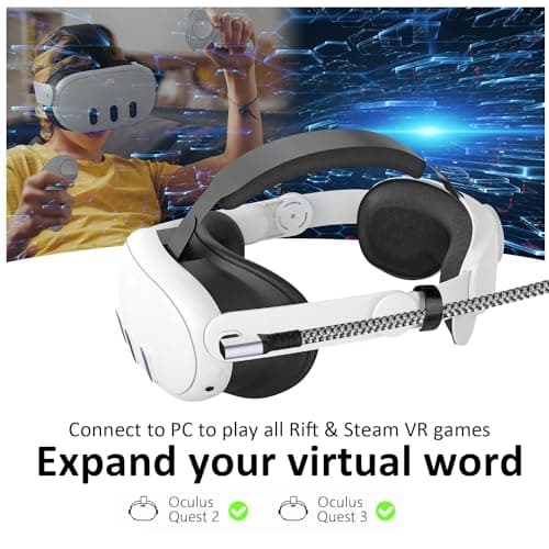 Link Cable 16FT VR Cable Compatible with Meta Oculus Quest 2/Quest 3S/Quest 3/Pro Pico, Nylon Braided Accessories and Gaming PC Steam VR, USB 3.0 Data Transfer Type C Cable, for VR Headset