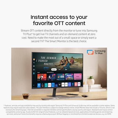 SAMSUNG 27-Inch M5 (M50D) Series FHD Smart Monitor with Streaming TV, Speakers, HDR10, Gaming Hub, Multiple Ports, Workout Tracker, Vision Accessibility Tools, LS27DM500ENXGO, 2024