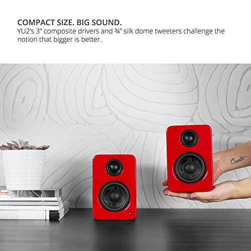 Kanto YU2GR PC Gaming Desktop Speakers | 3" Composite Drivers | 3/4" Silk Dome Tweeter | Class D Amplifier | 100 Watts | Built-in USB DAC | Subwoofer Output | Pair | Gloss Red