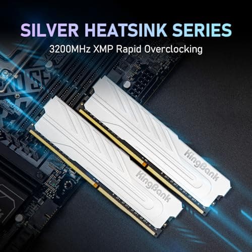 Computer Desktop Memory Ram DDR4 16GB(2x8GB) 3200MHZ CL16 1.35V XMP2.0 Overclocking with Heatsink for PC Gaming/Office/PS,Silver