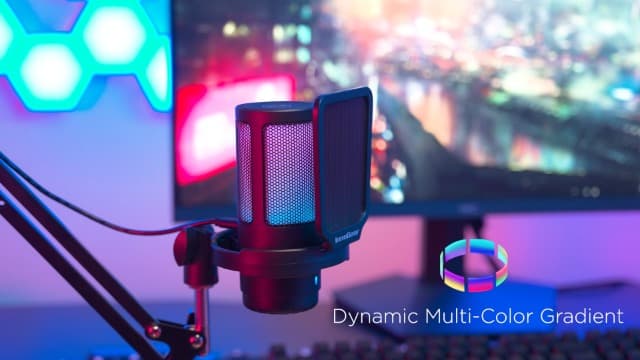 InnoGear Gaming USB Microphone, Noise Cancellation Condenser Mic with Mute, Gain, RGB Indicator, Boom Arm Stand for Streaming, Podcast, Twitch, YouTube, Discord, PC, Computer, PS4, PS5, Mac, Black