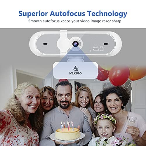 NexiGo N660P (Gen 2) 1080P 60FPS Webcam with Software Control, Dual Microphone & Cover, Autofocus, HD USB Computer Web Camera, for OBS/Zoom/Skype/FaceTime/Teams/Twitch, White