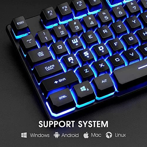 Rii Gaming Keyboard and Mouse Set, 3-LED Backlit Mechanical Feel Business Office Keyboard, Colorful Breathing Backlit Mouse for Working or Primer Gaming, Office Device (RK108)