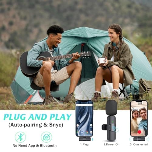 Microphone for iPhone, 2 Pack Wireless Microphones, Mini Mic, Lavalier, Recording Lapel Mic, Plug-Play, Clip On Microphone with Noise Reduction for Interview/Tiktok (for iPhone14 and Below)