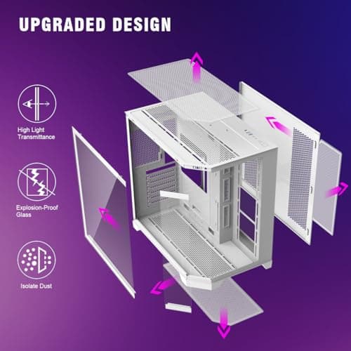 RUIX OV303 ATX Mid-Tower PC Case, Pre-Installed 4 x 120mm Prism ARGB PWM Fans, USB 3.0 & Type-C Ports, High-Airflow Gaming Computer Case - White