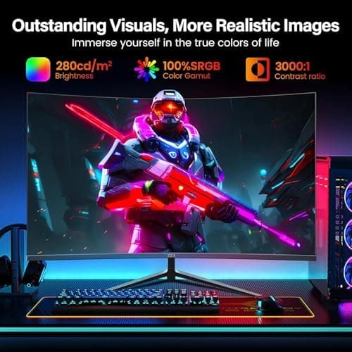 ZZA 27 Inch Curved Gaming Monitor 180Hz /144HZ 1ms FHD 1080P Computer Monitor FreeSync|1500R|130% sRGB|HDR|Low Blue Light|HDMI DP Ports|VESA Mount|Metal Stand
