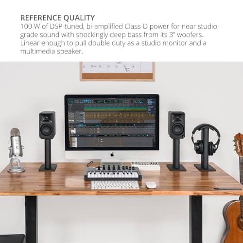 Kanto ORAMB 100W Powered Reference Desktop Computer Speakers with Bluetooth 5.0 and USB-C Input | Bi-Amplified | 100 Hz Automatic Crossover | Reference Quality Sound | Pair | Black