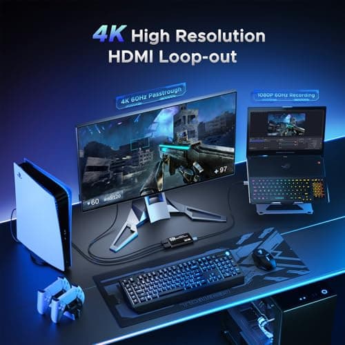 Video Capture Card, Audio Video Capture Card, USB 3.0 Capture Card 4K HDMI Loop-Out, 1080P 60FPS/2K 30FPS Video Game Capture for Streaming Works for PS5/Switch/Camera/PC/OBS(Black)