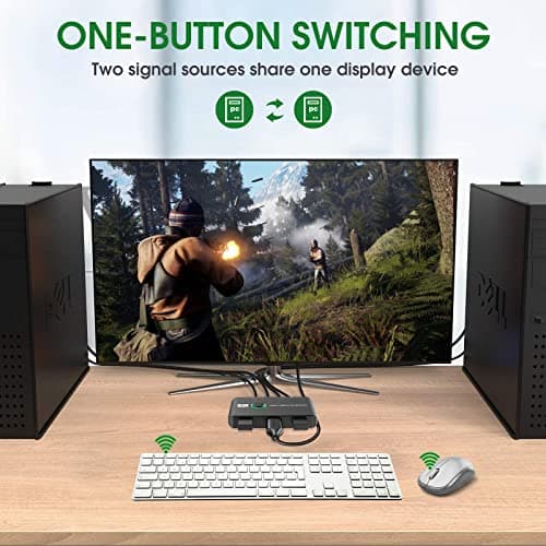 4K KVM Switch HDMI 2 Port Box, USB HDMI KVM Switches for 2 Computers Share Keyboard Mouse Printer and one HD Monitor, Support UHD 4K@60Hz, with 2 USB Cables and 2 HDMI Cables