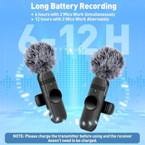 Type C Wireless Lavalier Microphone for iPhone 15,Android and Laptop,Tablet,PC,Clip on Microphone with Noise Reduction for Video Recording,Vlog,Interviews,Live Streaming,Podcast,TikTok,YouTube 2 Pack