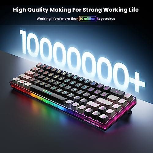 65% Wireless Gaming Keyboard, Rechargeable Backlit Gaming Keyboard, 68 Keys Ultra-Compact Anti-ghosting No-Conflict Wireless Keyboard for PC Laptop Windows Gamer(Black-Grey)