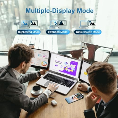 14" Laptop Screen Extender, FHD 1080P IPS Triple Portable Monitor for Laptop, HDMI/USB-A/Type-C Plug and Play for Windows, Mac, Android, Chrome, Switch & PS5, Work with 13.3”-17” Laptops