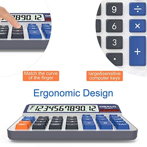 Desktop Calculator Extra Large 5in LCD Display 12-Digit Big Button Giant Accounting Calculator, Battery & Solar Powered, for Office Business & Home(OS-6815)