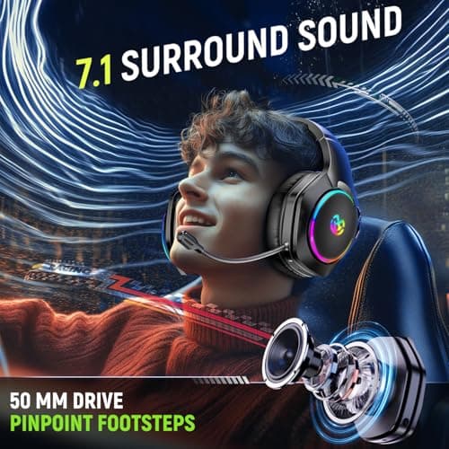 Wireless Gaming Headsets for Ps5 Ps4 PC, 2.4GHz USB & Type-C Gaming Headphones, 40H+ Hrs & 7.1 Surround Sound with Noise Canceling Microphone for Switch Phone
