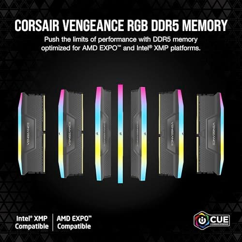 CORSAIR Vengeance RGB DDR5 RAM 64GB (2x32GB) 6000MHz CL38-44-44-96 1.35V AMD Expo Intel XMP 3.0 Desktop Computer Memory – Gray (CMH64GX5M2B6000Z38)