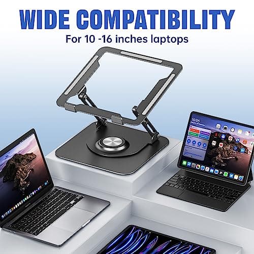 Laptop Stand for Desk, Adjustable Computer Stand with 360° Rotating Base, Ergonomic Laptop Riser for Collaborative Work, Foldable & Portable Laptop Stand, fits for All 10-16" Laptops