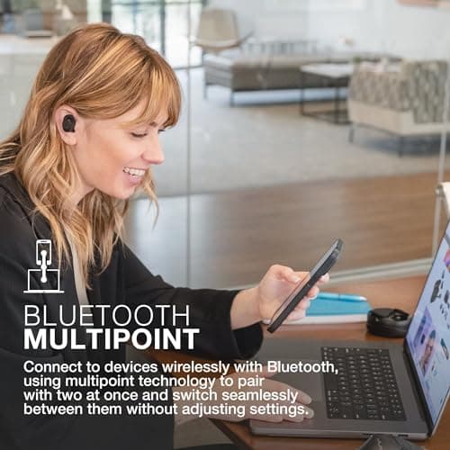 JLab Work Buds in-Ear True Wireless Headset with Detachable Noise-Canceling Boom Mic, Black, Long 55+ Total Hours Playtime, Bluetooth Multipoint, USB-C Charging Dock