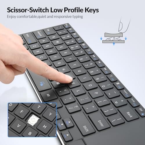 Rii Wireless Bluetooth Keyboard,Multi Device Rechargeable Stainless Steel Ultra Slim Keyboard with Multi-Touch Touchpad,Compatible with PC, Mac, Laptop(2.4G+BT New)