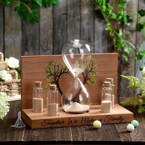 Sliner Unity Sand Ceremony Kit Unity Hour Glass for Wedding Sand Set Wedding with Magnetic Wood Base Hourglass Mini Bottle for Bridal Party(7 Pcs,Fresh)