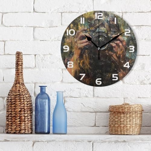Bolaz Wall Clocks Decorative Bedroom Silent Living Room Desktop Photographer Tabletop Shelf Clocks Round Battery Operated 10 Inch Non-Ticking