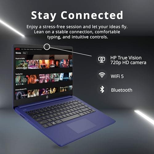 HP Premium Stream 14" HD BrightView Laptop, Intel Celeron N4120, 16GB RAM, 64GB eMMC Storage, HD Webcam, UHD Graphics, 1 Year Office 365, Bluetooth, WiFi, HDMI, Win 11s, Blue, 32GB Hotface USB Card