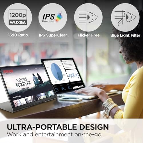 ViewSonic VG1656N 16 Inch 1200p IPS Wireless Portable Monitor with 2 Way Powered 60W USB C, Built-in 4000 mAh Battery and Stand with Smart Cover