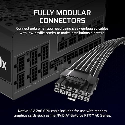 CORSAIR RM1000x Fully Modular Low-Noise ATX Power Supply – ATX 3.1 Compliant – PCIe 5.1 Support – Cybenetics Gold Efficiency – Native 12V-2x6 Connector – Black