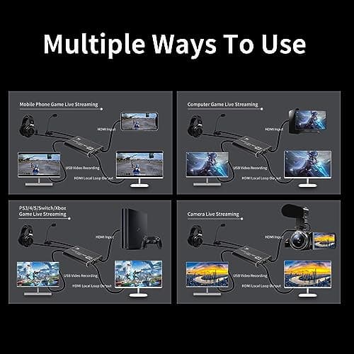 4K HDMI Video Capture Card, Gaming Capture Card with Microphone, Full HD 1080P 60FPS USB Video Capture Device