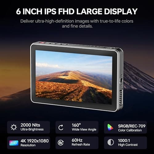 VILTROX DC-X2 Camera Field Monitor 2000 Nits High Brightness Touchscreen 6 Inch DSLR Monitor with 1920x1080 IPS 4K HDMI Loop in/Out 3D LUTs Waveform Video Peaking Focus Assist Battery&Sunshade Hood