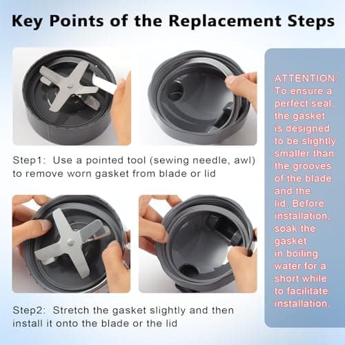 3 PCS Blender Gasket Replacement, Rubber Seal Rings Suitable for Nutribullet 900 Series Blenders with 600W and 900W (3 Pieces)