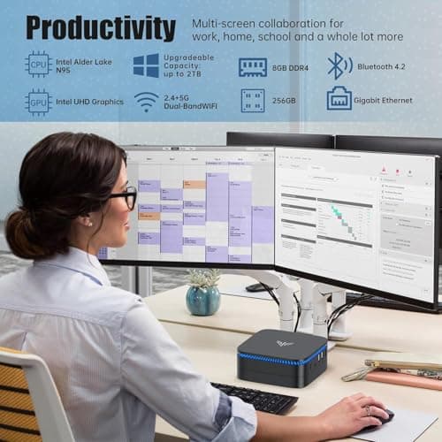 KAMRUI AK1PLUS N95 Mini PC, Intel Processor N95 (up to 3.4GHz), 8GB DDR4 RAM 256GB M.2 SSD, Desktop Computer Support 2.5" SSD, Dual 4K, WiFi, Ethernet for Business, Office, Home