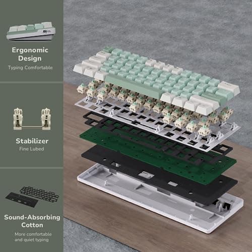 RK ROYAL KLUDGE RK61 Plus Wireless Gaming Keyboard, 60 Percent Mechanical Keyboard with Bluetooth/2.4Ghz/USB Wired, RGB Custom Keyboards for Win/Mac, PC Game, Hot Swappable Silent Linear Switch, Green