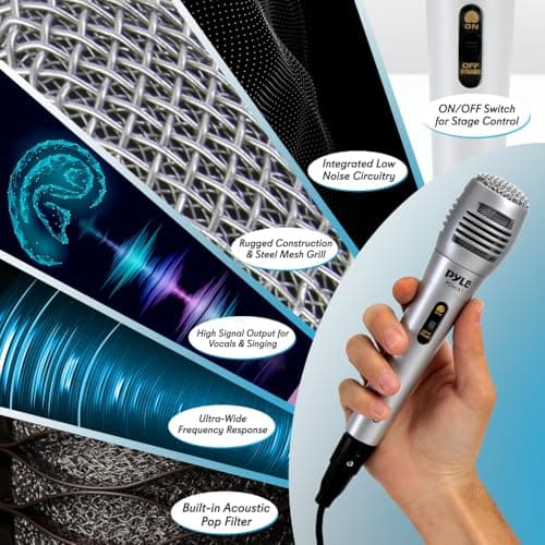 Pyle Wired Dynamic Microphone - Professional Moving Coil Unidirectional Handheld Mic with Built-in Acoustic Pop Filter, Rugged Construction, Steel Mesh Grill, 6.5 ft XLR Audio Cable Wire - PDMIK1
