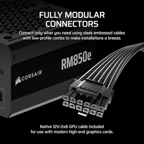 CORSAIR RM850e (2025) Fully Modular Low-Noise ATX Power Supply with 12V-2x6 Cable – ATX 3.1 & PCIe 5.1 Compliant, Cybenetics Gold Efficiency, 105°C-Rated Capacitors, Modern Standby Mode – Black