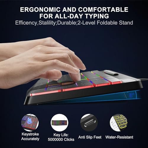 Computer Keyboard Wired,7-Color Rainbow LED Backlit, Quiet Light Up Keyboard with Multimedia Keys,Low Profile Chiclet Keys,Large Number Pad,Spill-Resistant, Anti-Wear Letters for Windows Mac PC Laptop